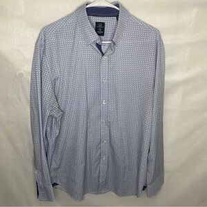 Michael Strahan Slim Fit Plaid Shirt Mens L 16-16.5 34/35 Blue Polyester Spandex